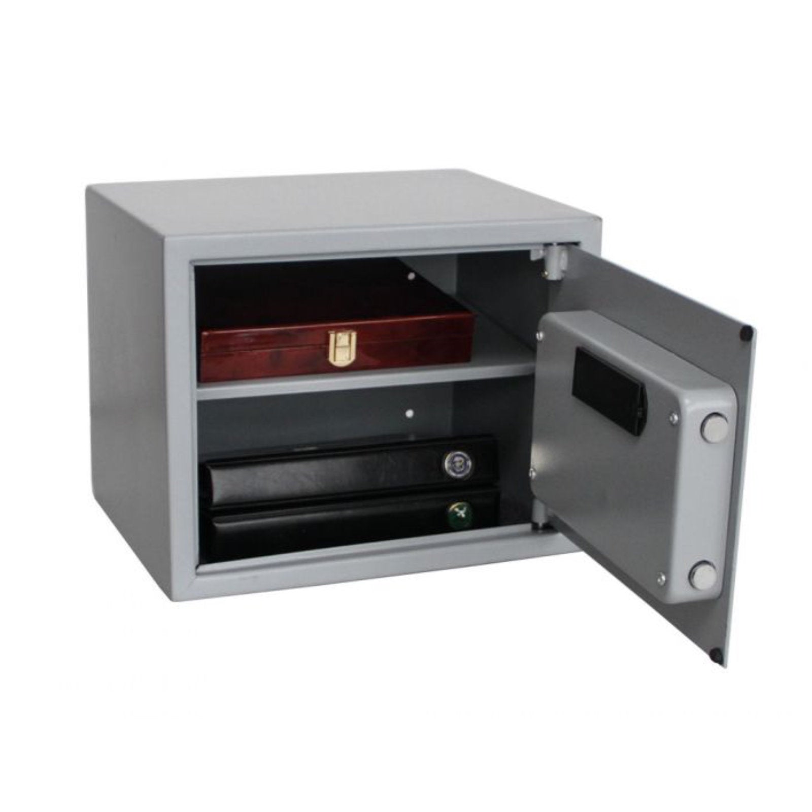 "Midi" safe in grey with key, combination lock or fingerprint, 380 mm x 300 mm x 300 mm