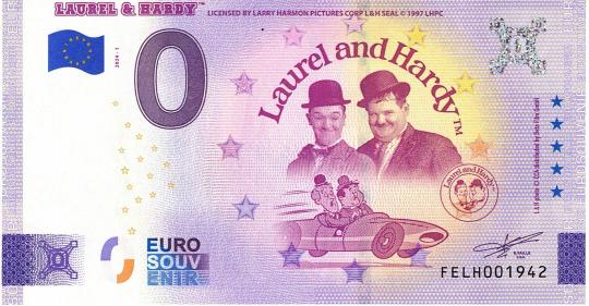0 Euro Laurel & Hardy Souvenir Banknote 