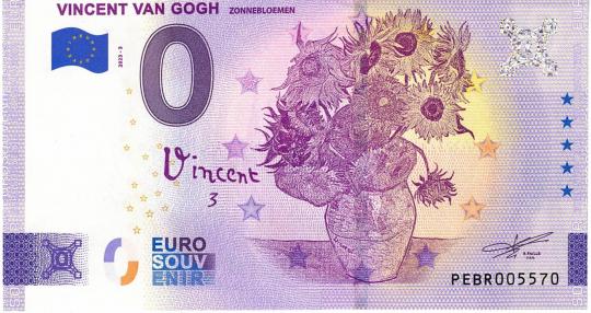 0 Euro Vincent Van Gogh Zonnenbloemen Souvenir Banknote 
